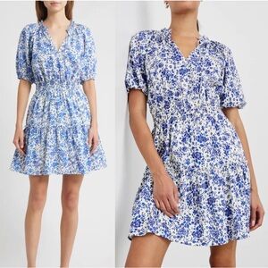 Rails Fiorella Dress Blue Marguerite Peplum Sleeves Shirred Waist Cottagecore